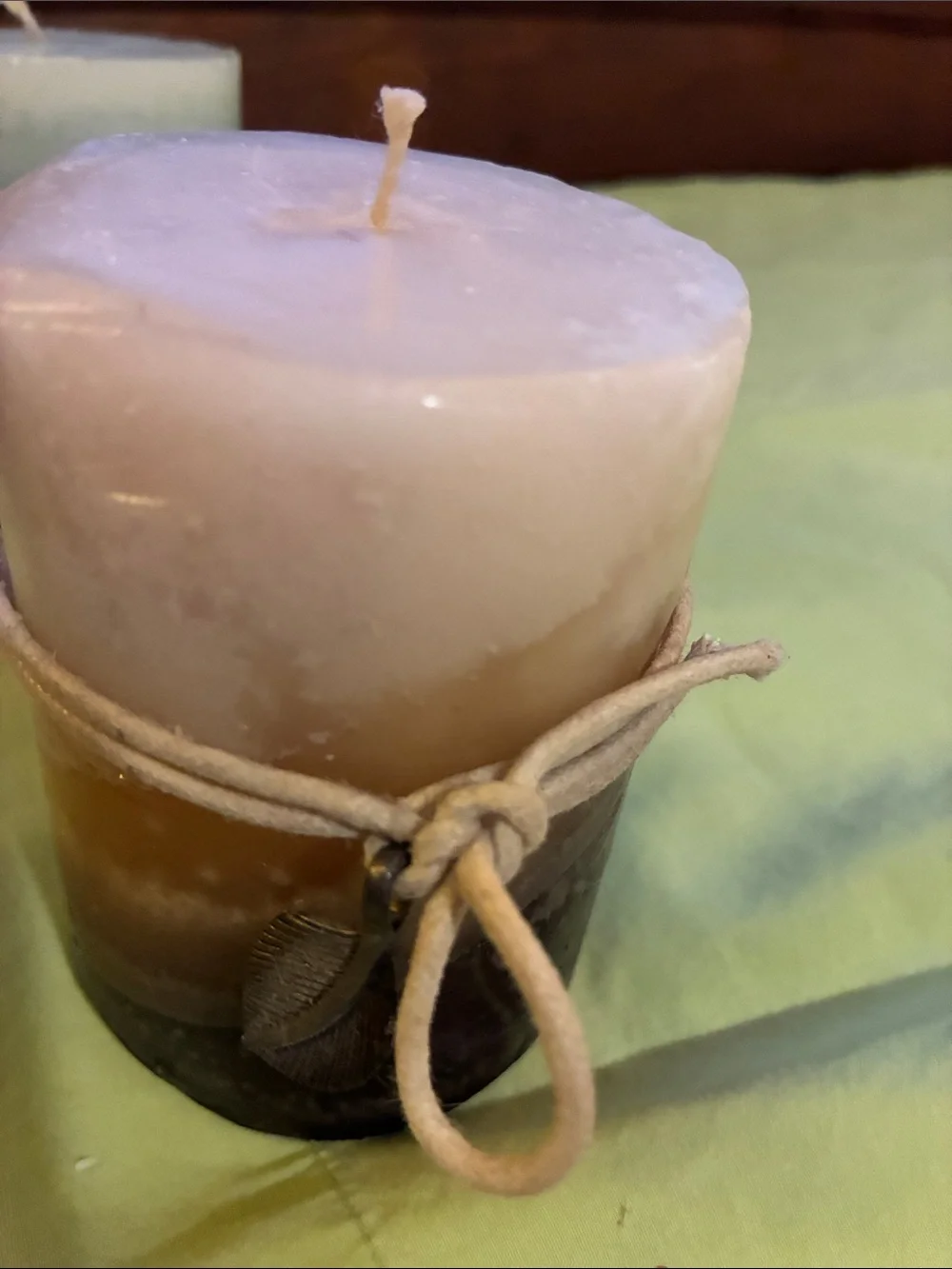 Set of Two Two-Tone Decorative Pillar Candles in Blue & Brown.